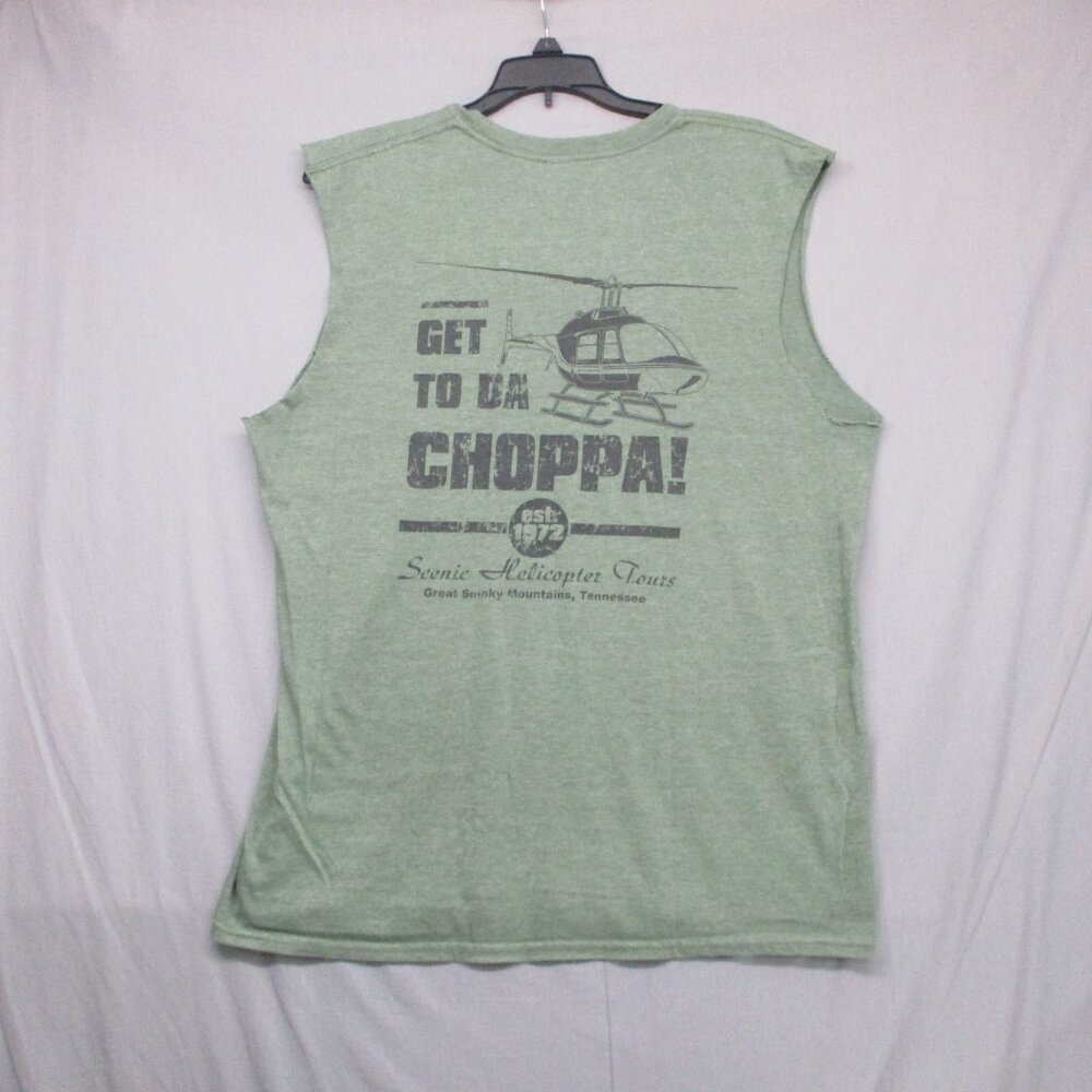 Gildan Get To The Choppa Graphic Print Diy Sleeves Cut Green Men Size L - Picture 8 of 10
